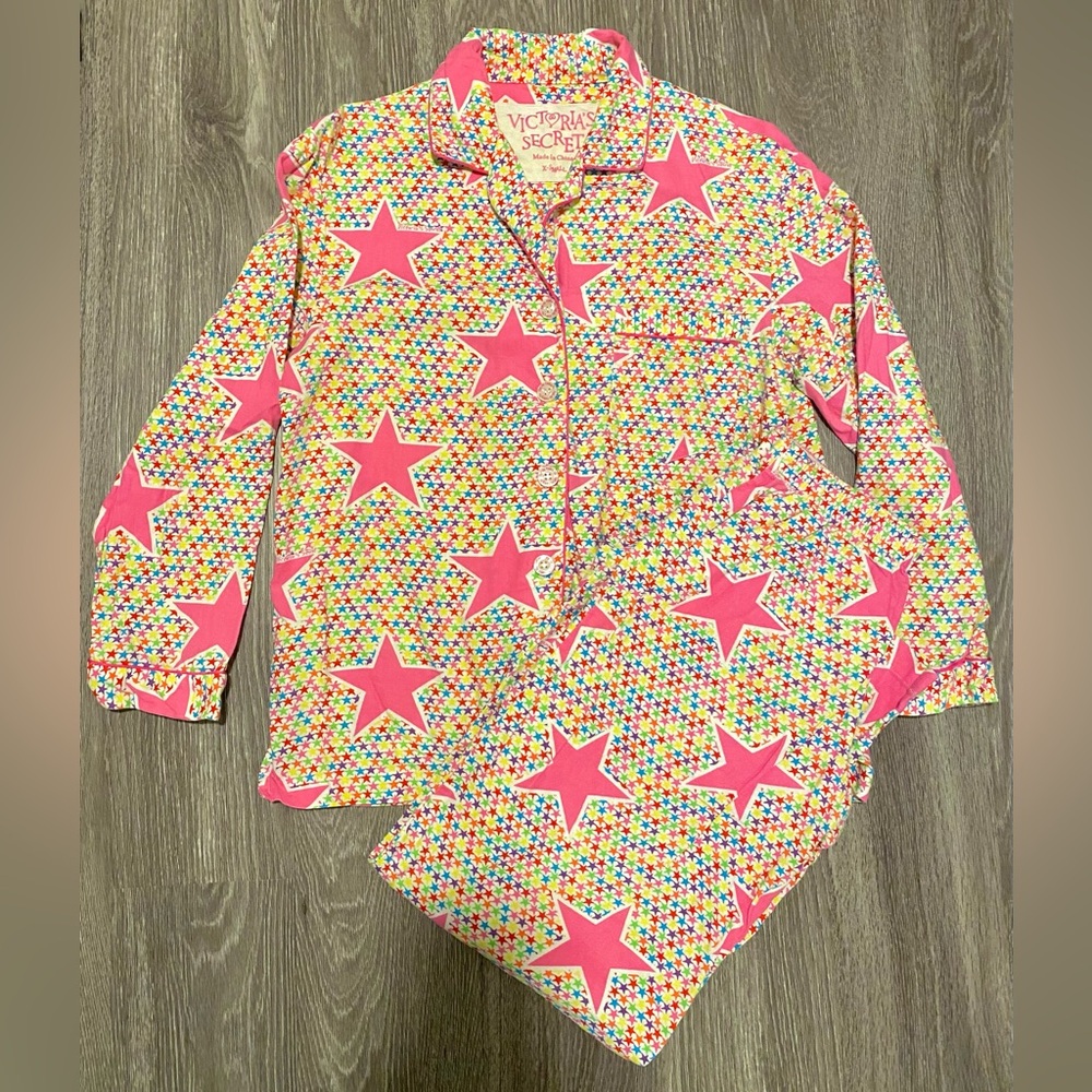 Victoria’s Secret Y2K Rainbow Pink Star Print Pajama Sleep Set XS Kawaii